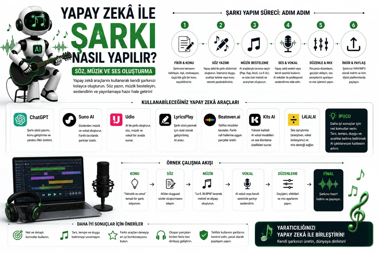 Yapay Zekâ ile Şarkı Nasıl Yapılır? Söz, Müzik ve Ses Oluşturma